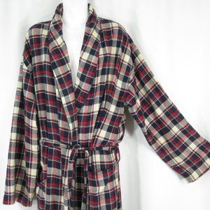 Polo Ralph Lauren Robe S/M Plaid Flannel Long Sleeve Belted Lightweight Navy